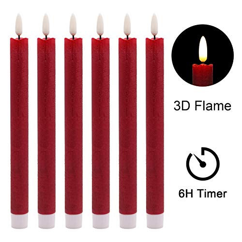 Wondise Red Flameless Taper Candles with Timer Battery Operated Taper Candles LED Flickering Real Wax Warm Light Christmas Valentines Day Decoration Window CandlesSet of 6 078 x 96 Inches